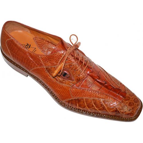 Romano "Spike Eyes" Cognac Genuine Crocodile Tail/Lizard With Eyes Shoes